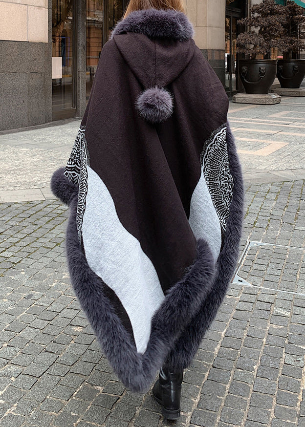 Handmade Black Patchwork Faux Fur Scarf with Hood