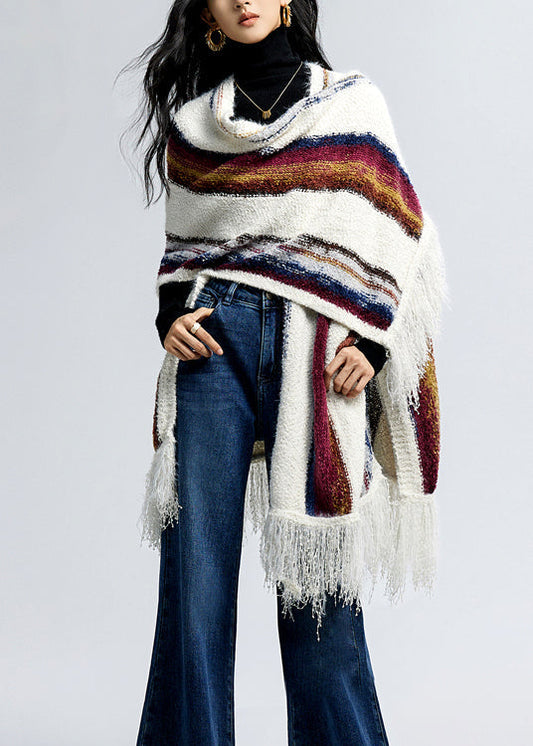 Cozy Oversized Knit Scarf with Tassels and Stripes