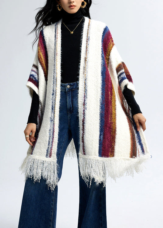 Cozy Oversized Knit Scarf with Tassels and Stripes