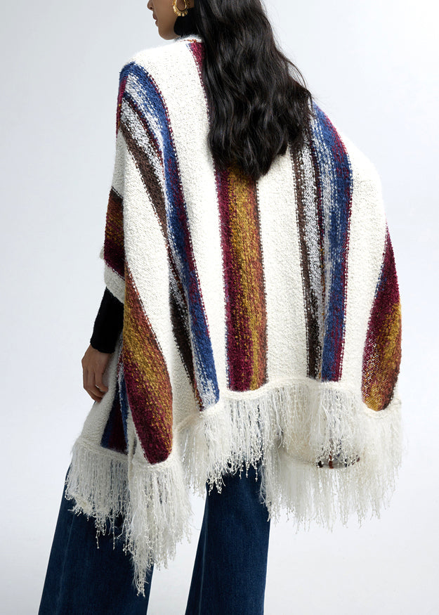 Cozy Oversized Knit Scarf with Tassels and Stripes