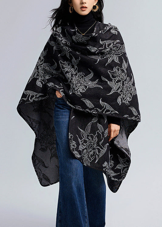 Large black jacquard scarf in a stylish european and american design