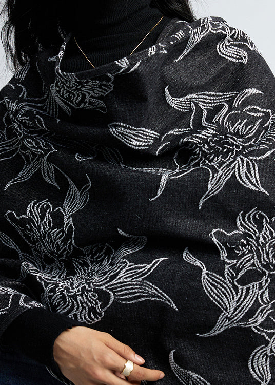 Large black jacquard scarf in a stylish european and american design