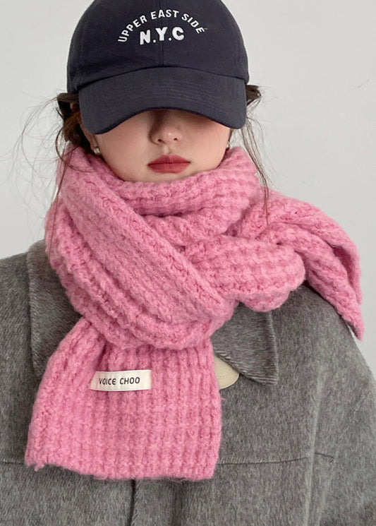 Versatile Warm Knit Wool Scarf in Pink, Korean Style