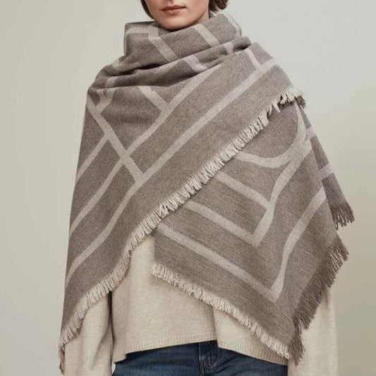 Khaki Scarf with Geometric Pattern