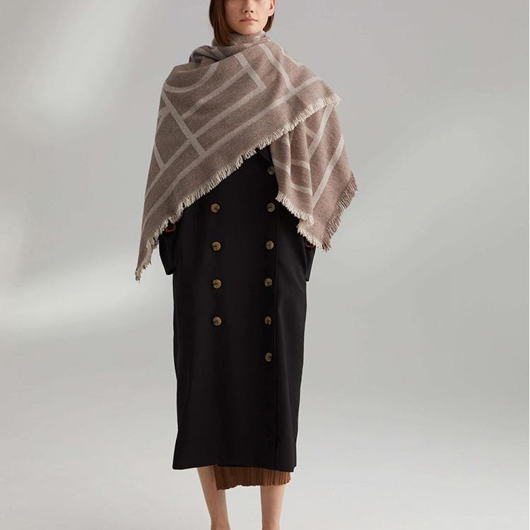 Khaki Scarf with Geometric Pattern