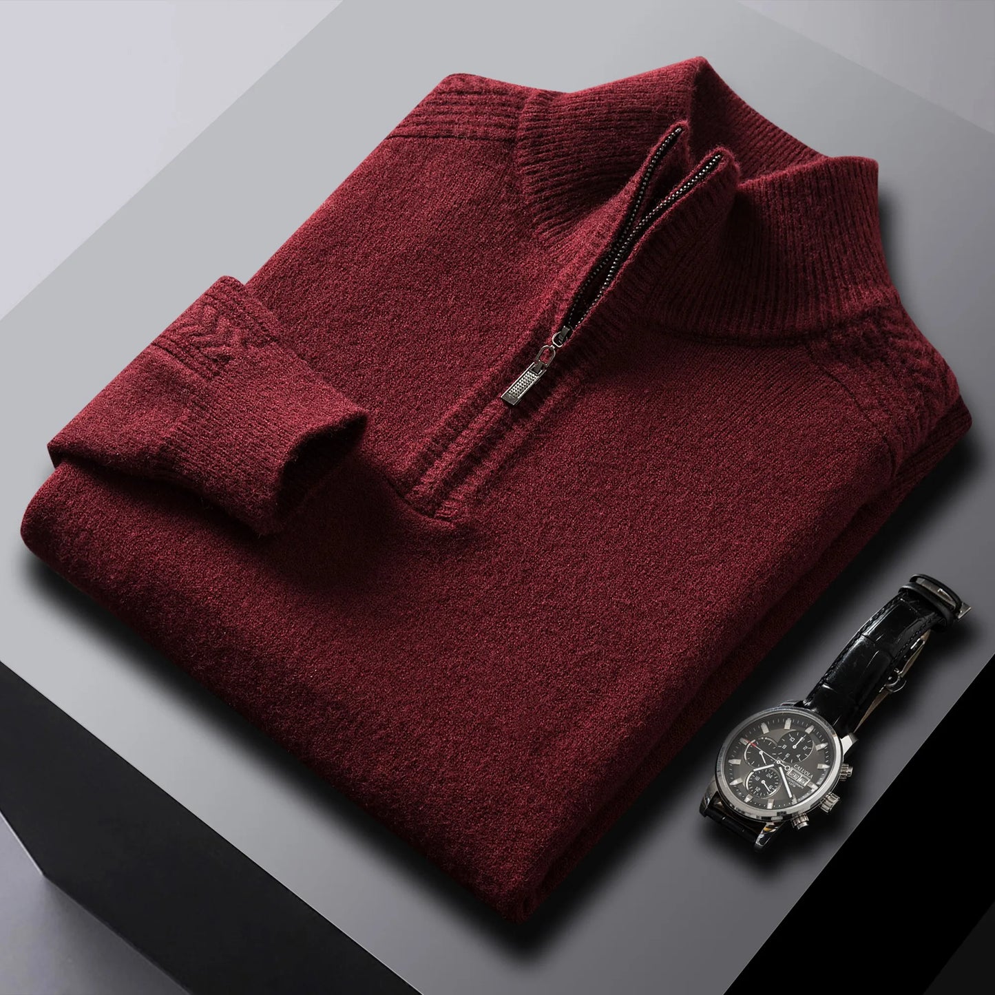 Luxurious-Wool ,half-zip Sweater