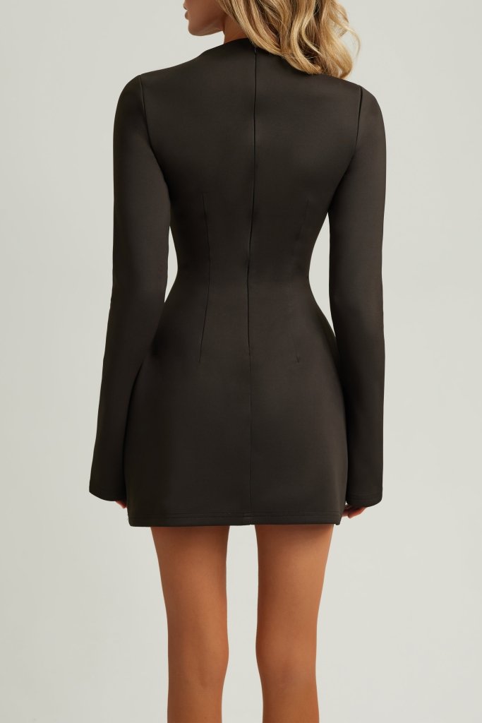 Elegant Black Long Sleeve A-Line Mini Dress with Pockets