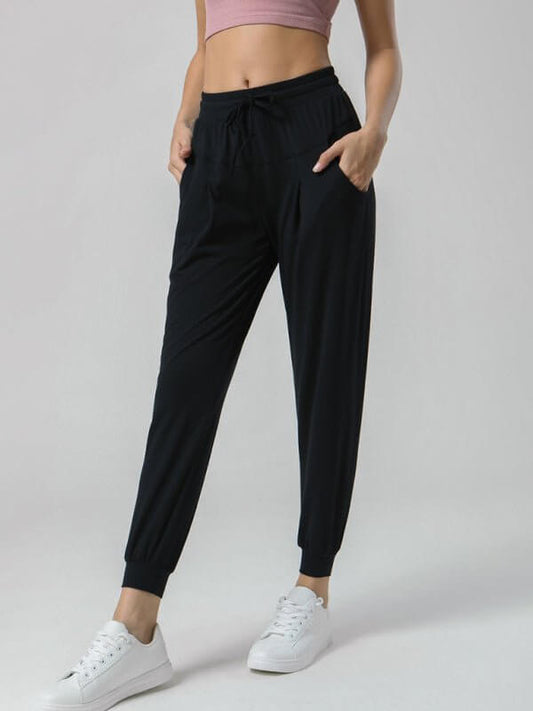 Jogging Pants in Athletic Stretch Fabric with Drawstring Waistband