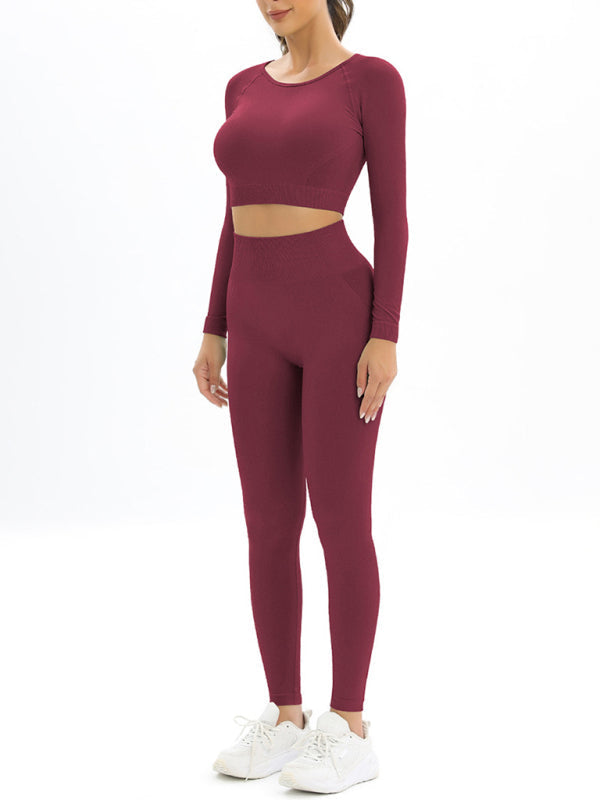 Figure-Hugging Seamless Women's Sports Set with a Stylish Back- Elastic Long Sleeve Design