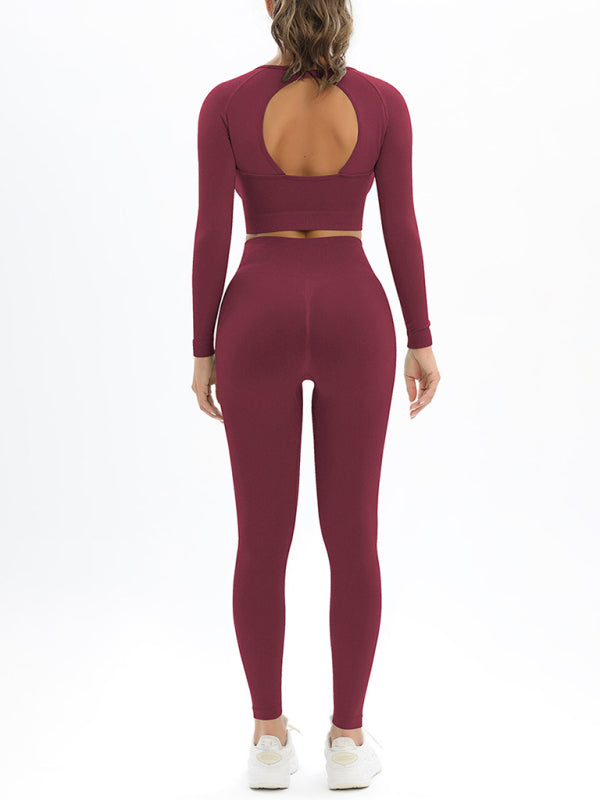 Figure-Hugging Seamless Women's Sports Set with a Stylish Back- Elastic Long Sleeve Design