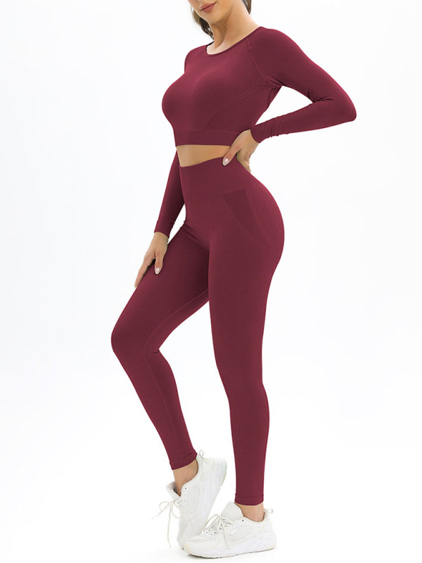 Figure-Hugging Seamless Women's Sports Set with a Stylish Back- Elastic Long Sleeve Design