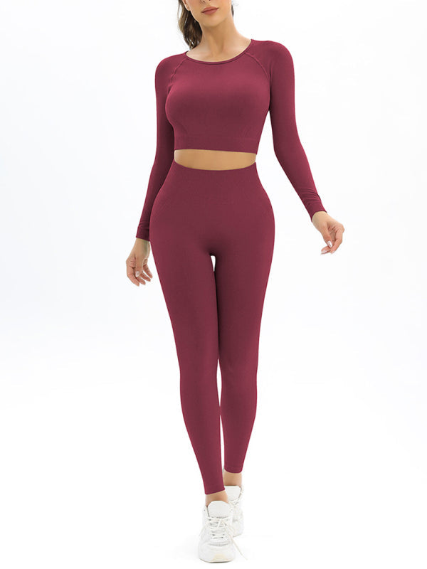 Figure-Hugging Seamless Women's Sports Set with a Stylish Back- Elastic Long Sleeve Design