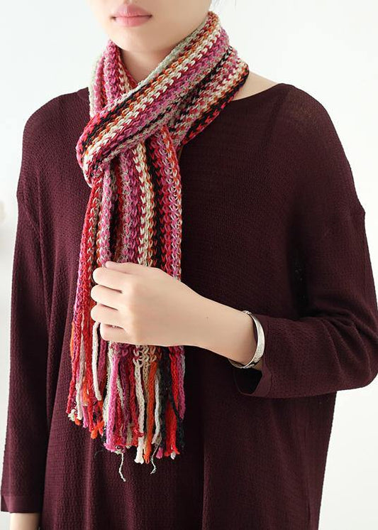 Red, Warm Winter Knit Scarf  in a Traditional Style