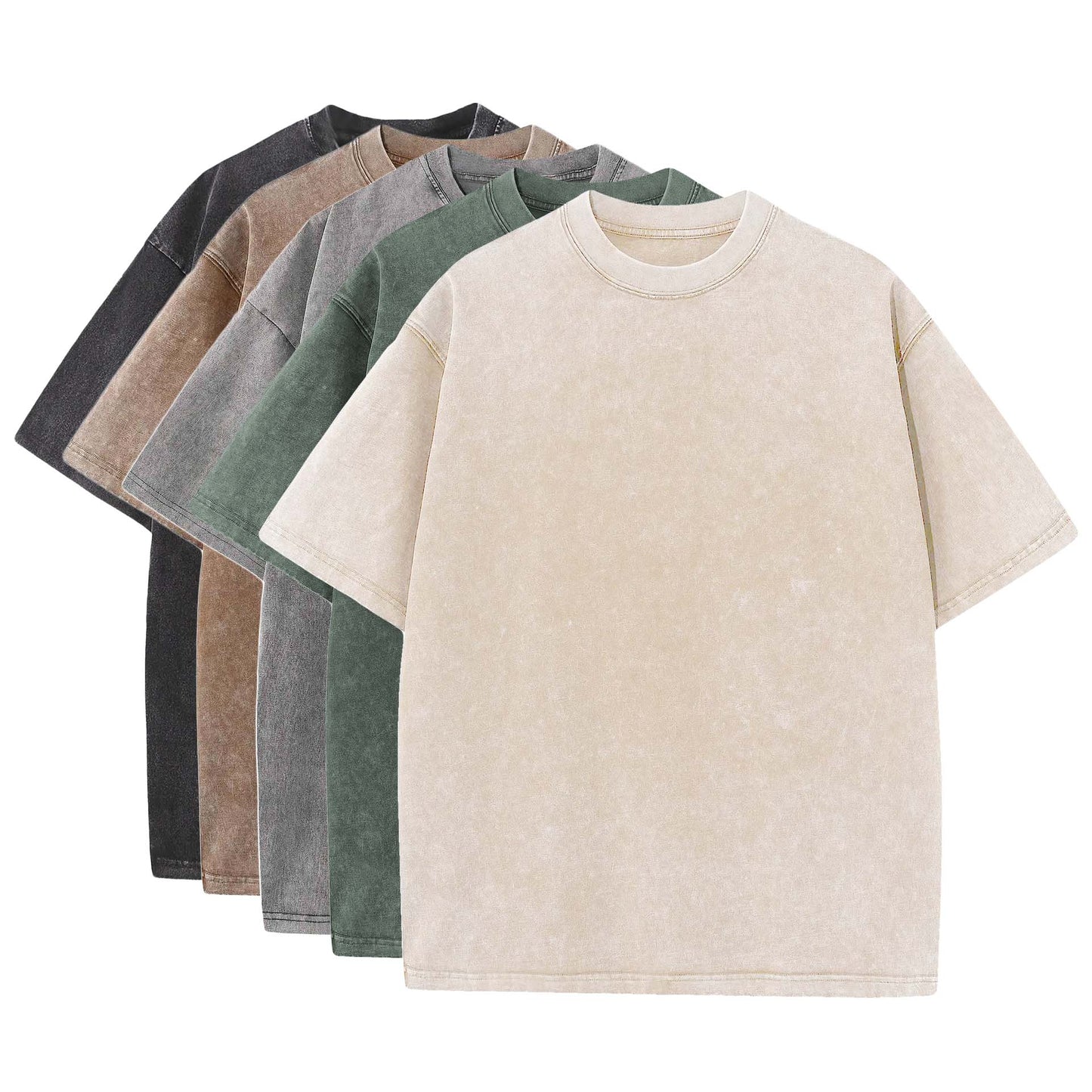 Heavy Washed Loose-Fit T-Shirts - 5-Pack