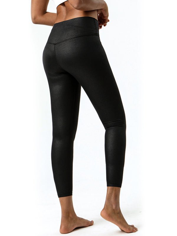 High-Stretch Yoga Pants in Textured Leather-Look Material